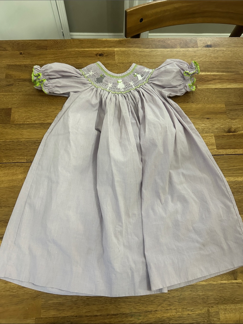 Girls Smocked Puff Sleeve Dress with Embroidered Cats